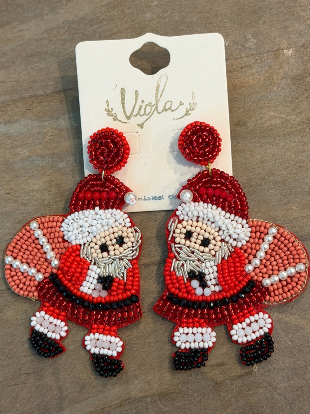 Red Beaded Santa Drop Earrings
